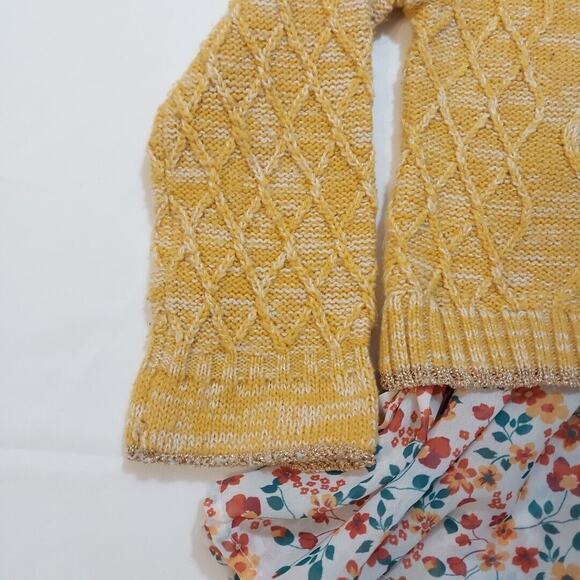 Little Lass | Girls Yellow Gold Knit Bow Ruffles Floral Chiffon Trim Sweater 4T - Picture 4 of 8